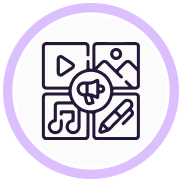 A purple graphic of media options.