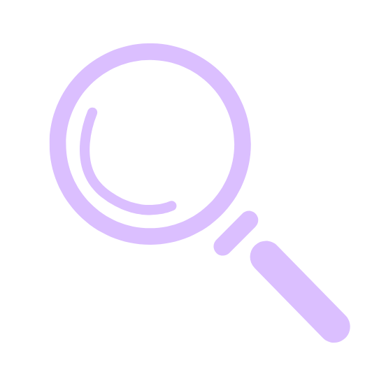 A purple graphic of a magnifying glass.