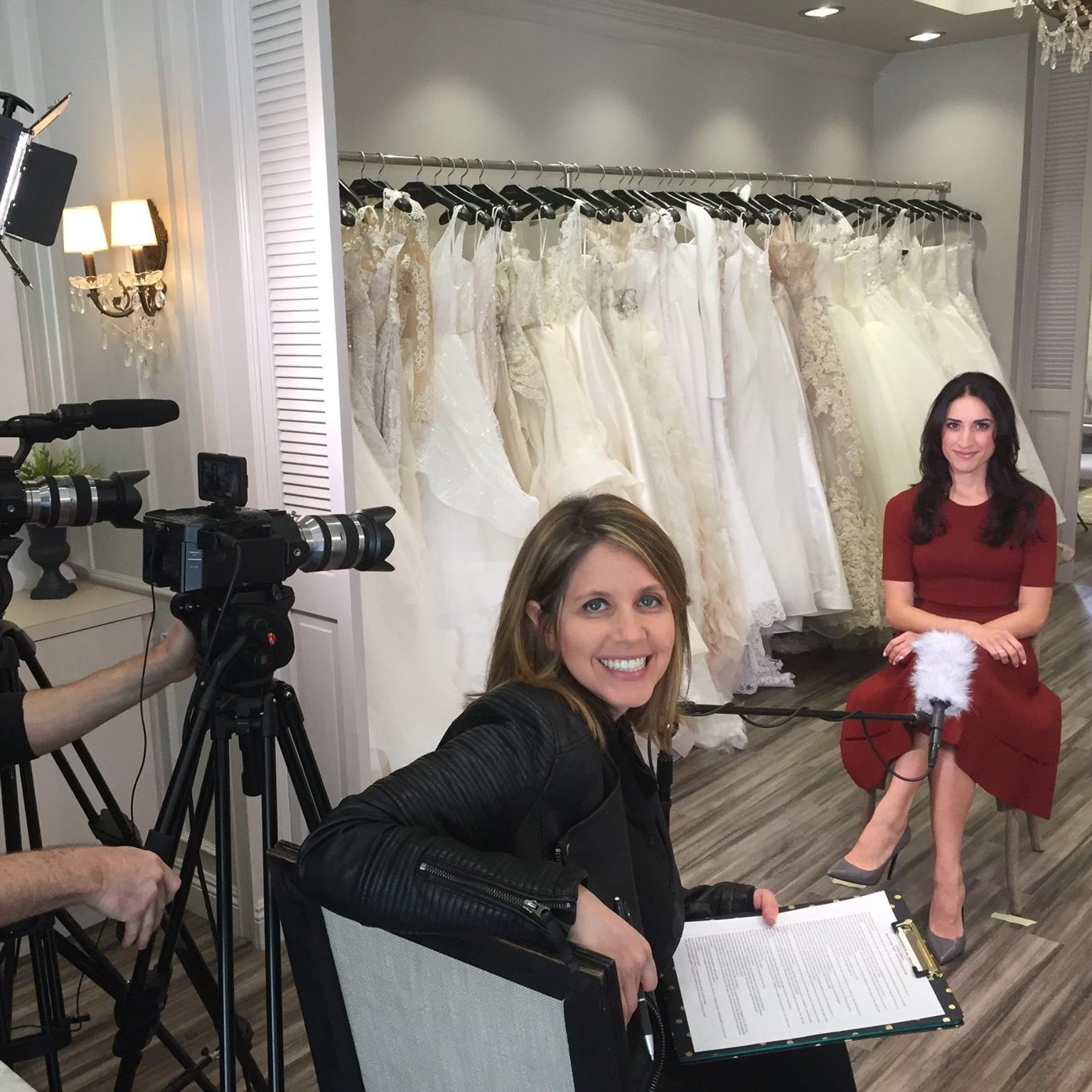 Steve and Jaime are filming a video with one of their clients from the bridal industry in a bridal store.