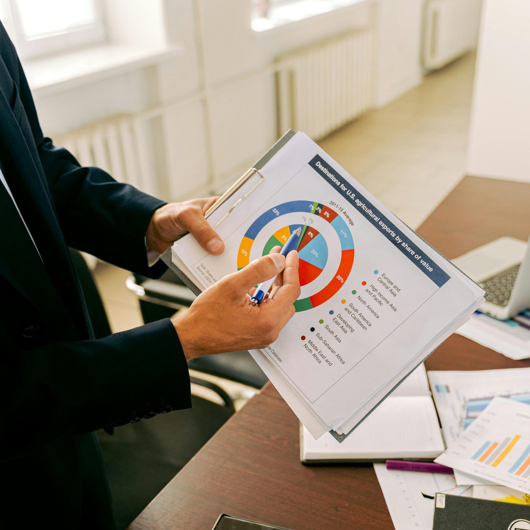 office coworkers looking over chart