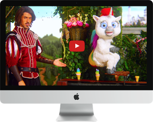 A YouTube thumbnail of a prince and a unicorn in a forest.