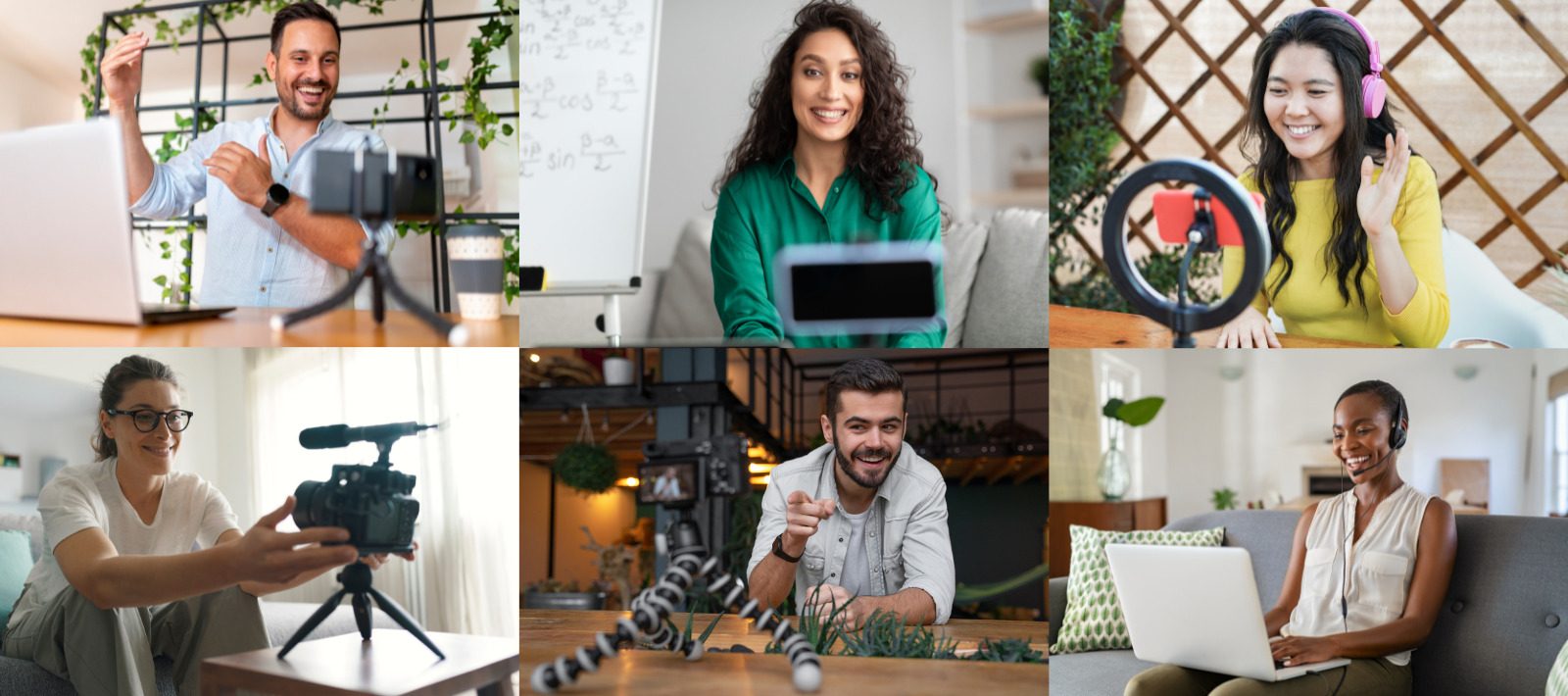 A collage of 9 people who are recording themselves on camera.